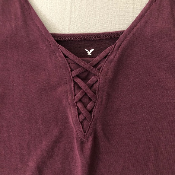American Eagle soft & sexy sueded tank top crisscross detail in Maroon/Purple - Picture 6 of 8